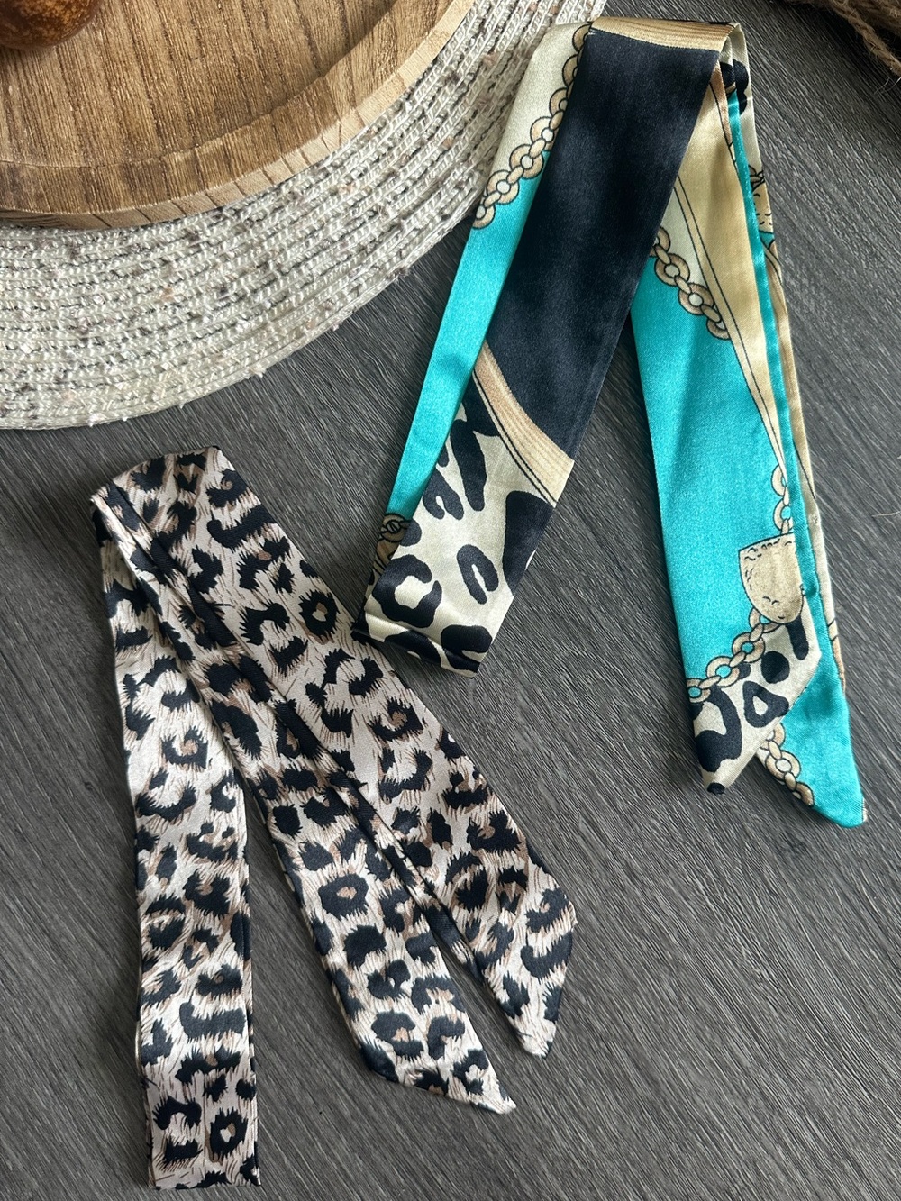 Twilly Scarf Set Leopard & Turquoise Pack of 2 NWT